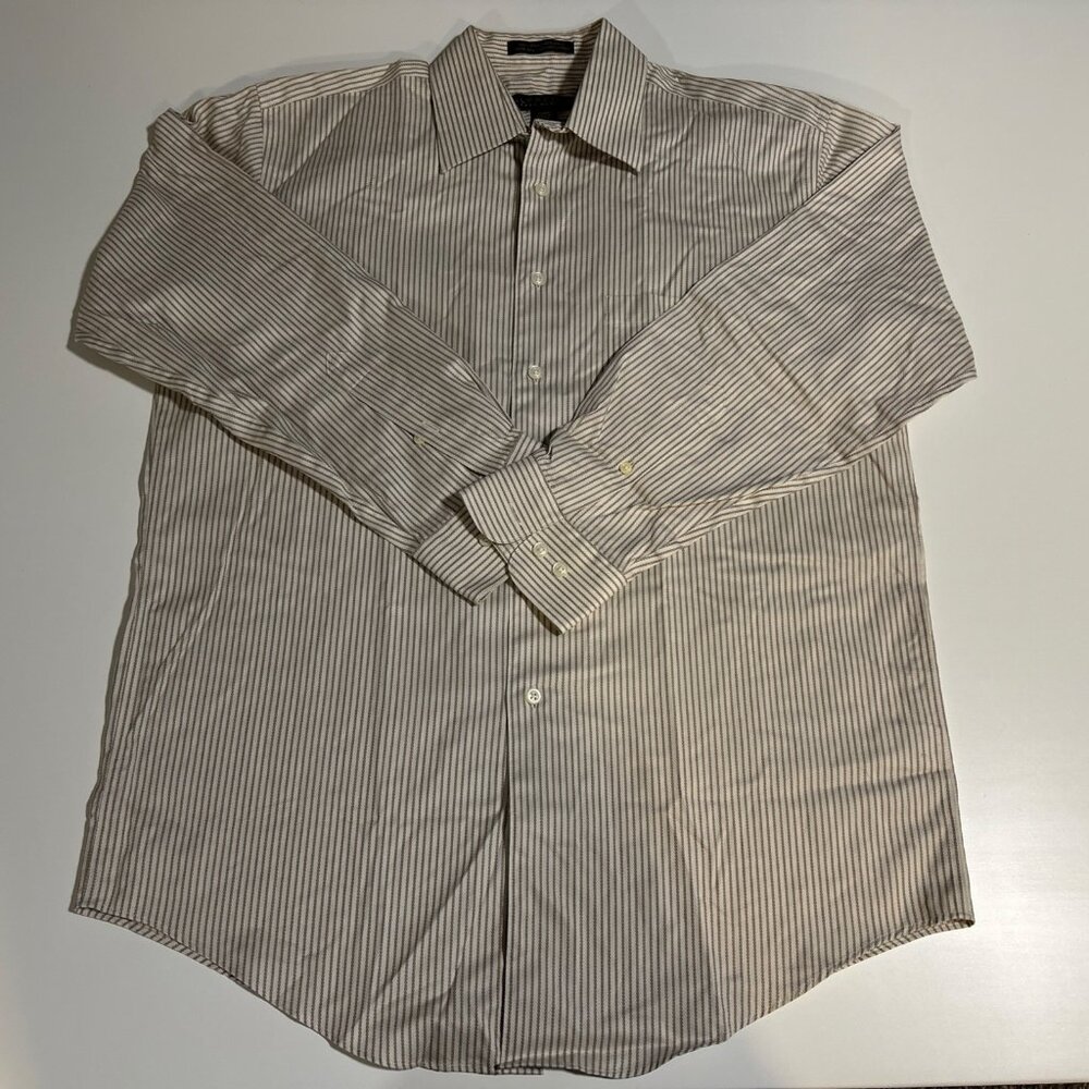 ALFRED SUNG Men’s cream and brown Pinstripes